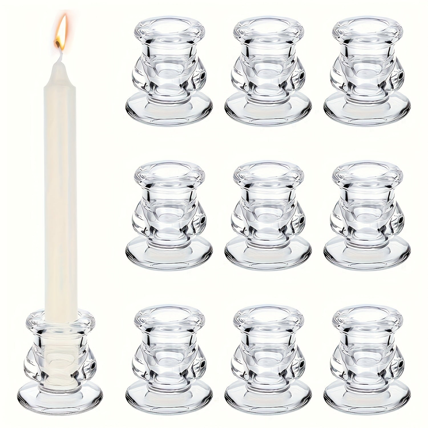 TEMU Halloween 10pcs Tapered Candlestick Holders Small Short Taper Candle Holders Bulk Glass Candle Holder For Wedding, Table Centerpiece, Home