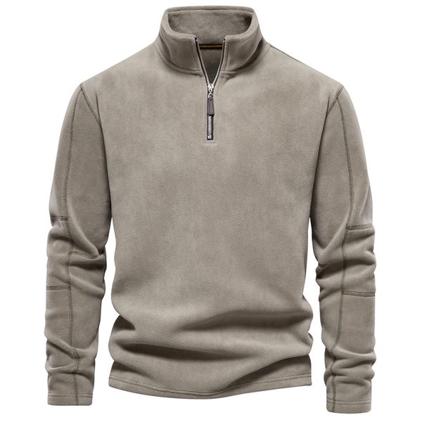 Men&#039;s Stand Collar Half-Zip Long Sleeve Fleece Hoodies - Stylish and Versatile Fleece Top for Casual Wear