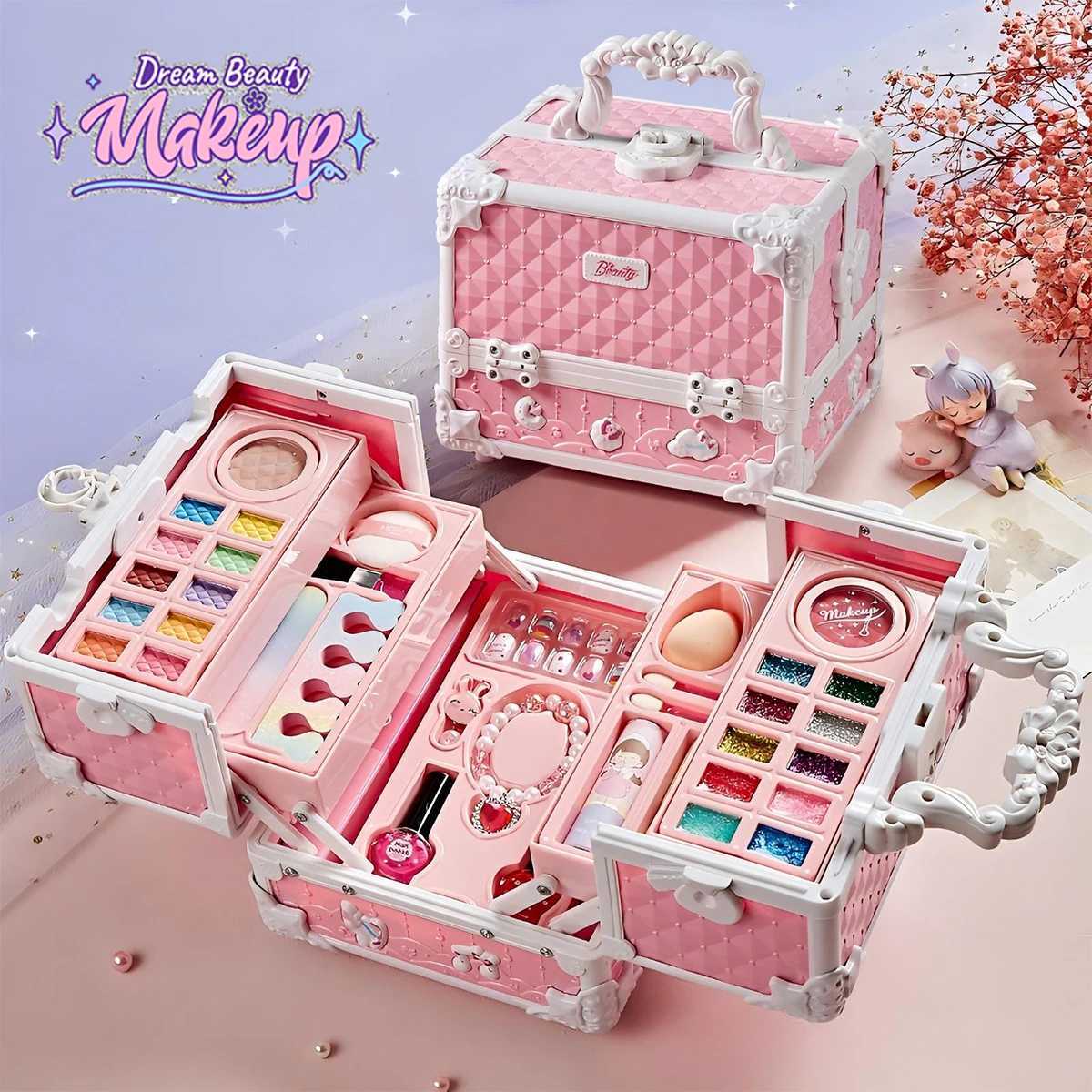 Kids Makeup Kit for Girls Princess Real Washable Pretend Play Cosmetic Set Toys with Mirror Non-Toxic Safe Birthday Gifts Y250530