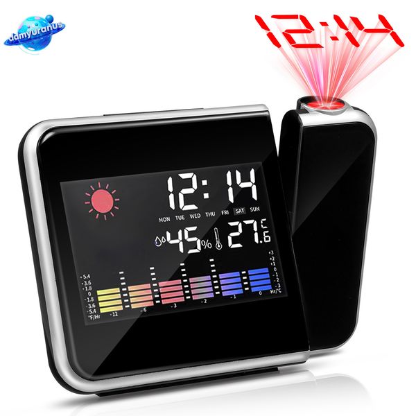 ddmyuranus Projection Alarm Bedroom Digital Clock Projector On Ceiling Wall LCD Display Date Time Temperature Humidity
