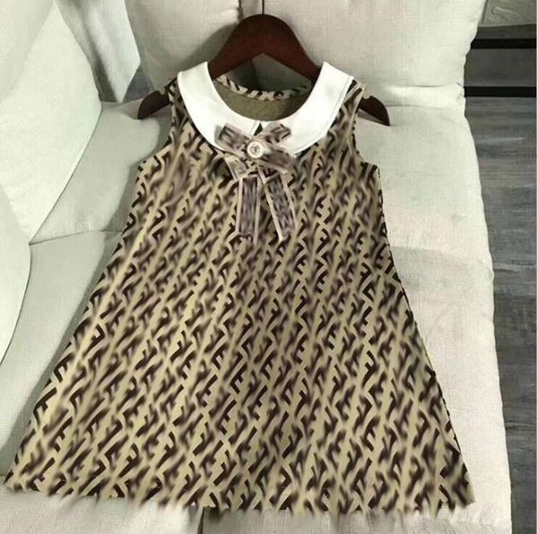 Designer Baby Girls Sleeveless Dress with Bowtie Letters Summer Printed Girl Vest Dresses Clothes Kids Princess Skirts