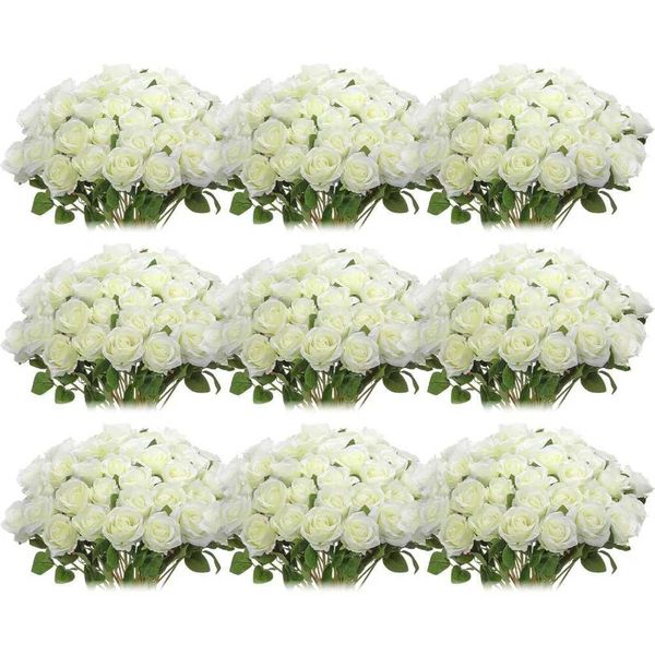 100 Pieces Artificial Roses Flowers bulk Long Stem Realistic Fake Silk Roses Bouquet for Vases Wedding Party Home Decor Y240801