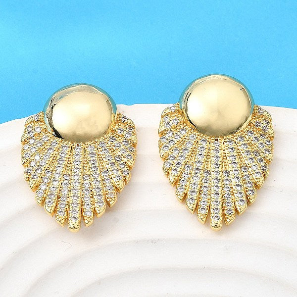 Boucles d'oreilles rondes plates en laiton et oxyde de zirconium transparent