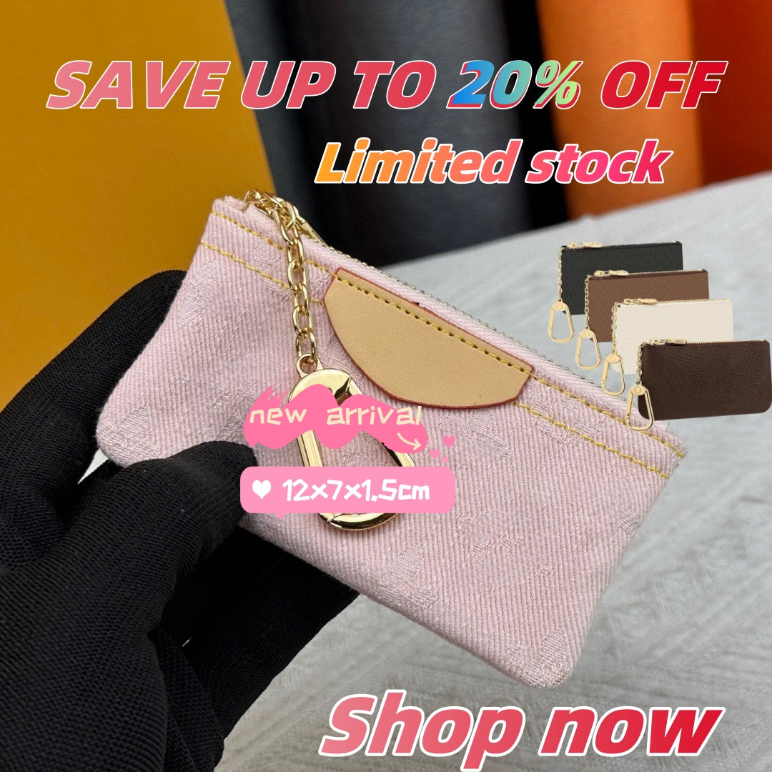 Designer Wallets Bag PINK Keychain Ring Key Pouch Coin Purse Damier Leather Credit Card Holder Women Men Small Zipper Purses Leather Wallet No Box