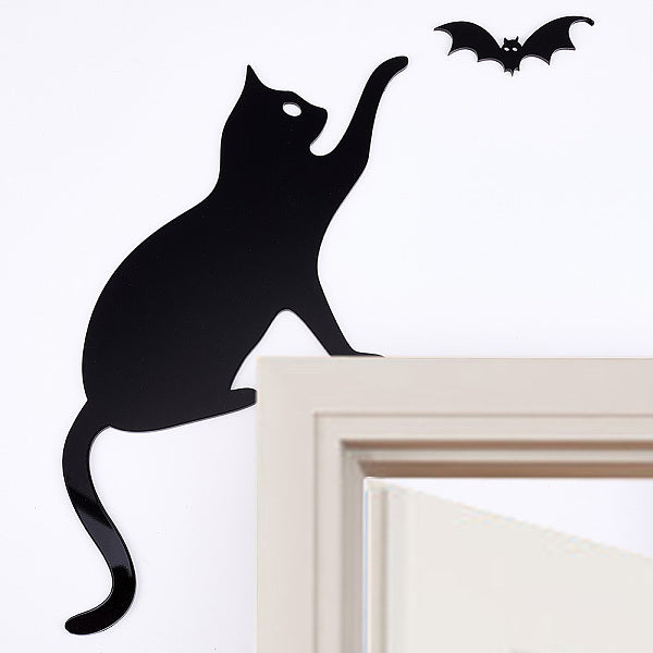 Topper per porta in acrilico con gatto e pipistrello