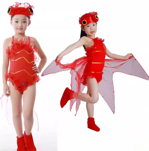 Toddler Red Fish Performance Attire - Childhood Playful Creature Costumes