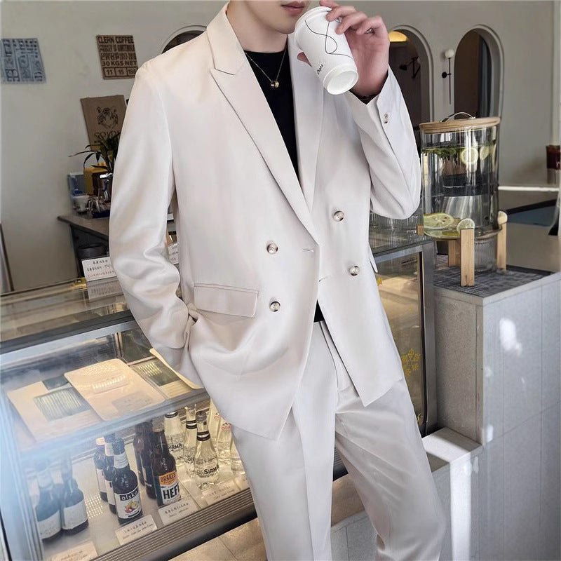L226Stylish White Men&#039;s Business Attire - Modern Korean Cut for Everyday Elegance