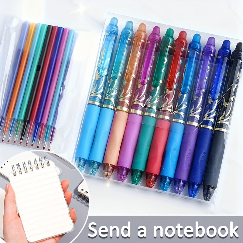 TEMU 20pcs Multicolor Erasable Suit Retractable Ballpoint Pen, 0.5mm Nib, With A Notebook, Retractable Plastic Writing Pen With Built-in Eraser,