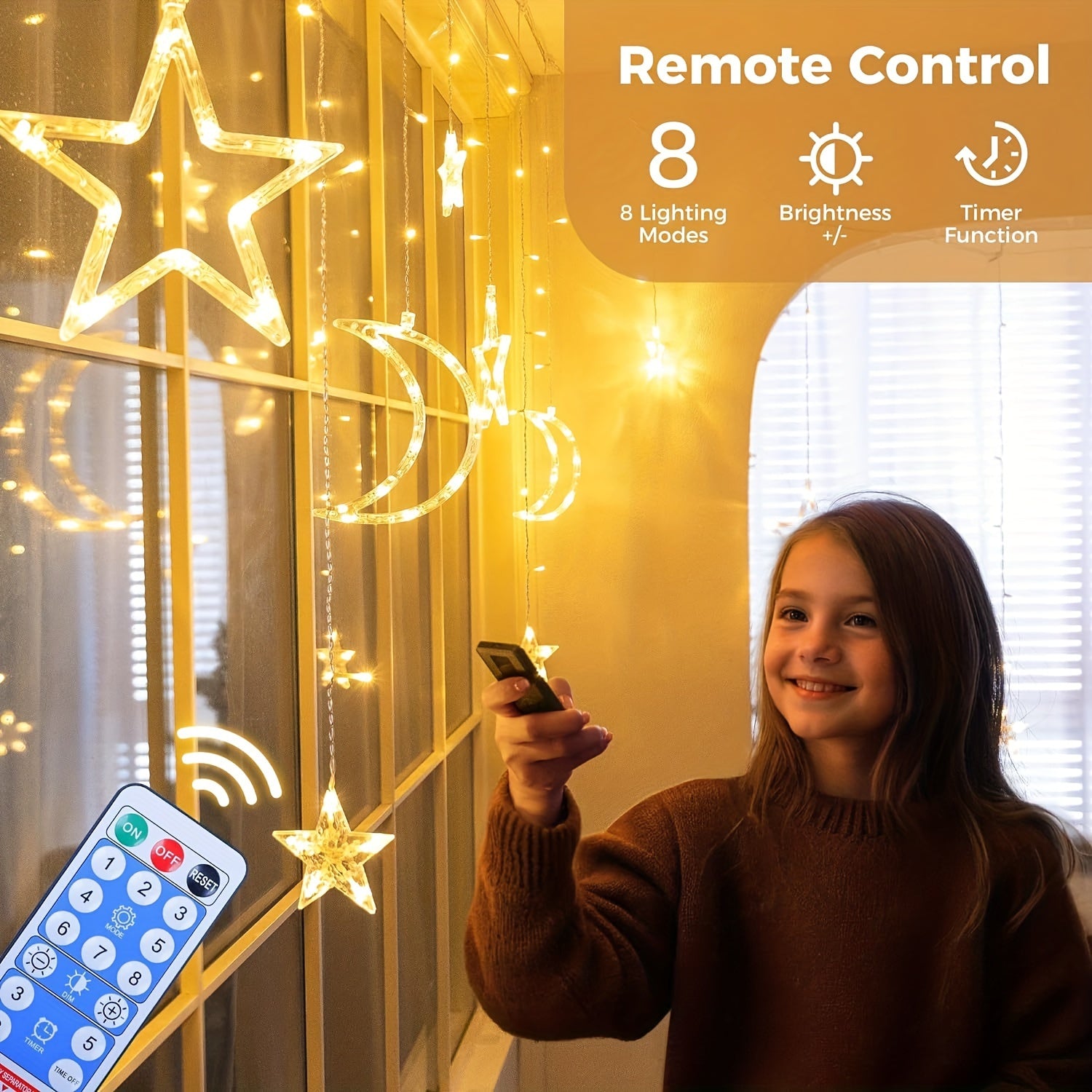 TEMU Solar Icicle Lights, Outdoor Stars Curtain Window String With 8 Timer Remote, Usb Rechargeable Warm White Hanging Decor For Patio