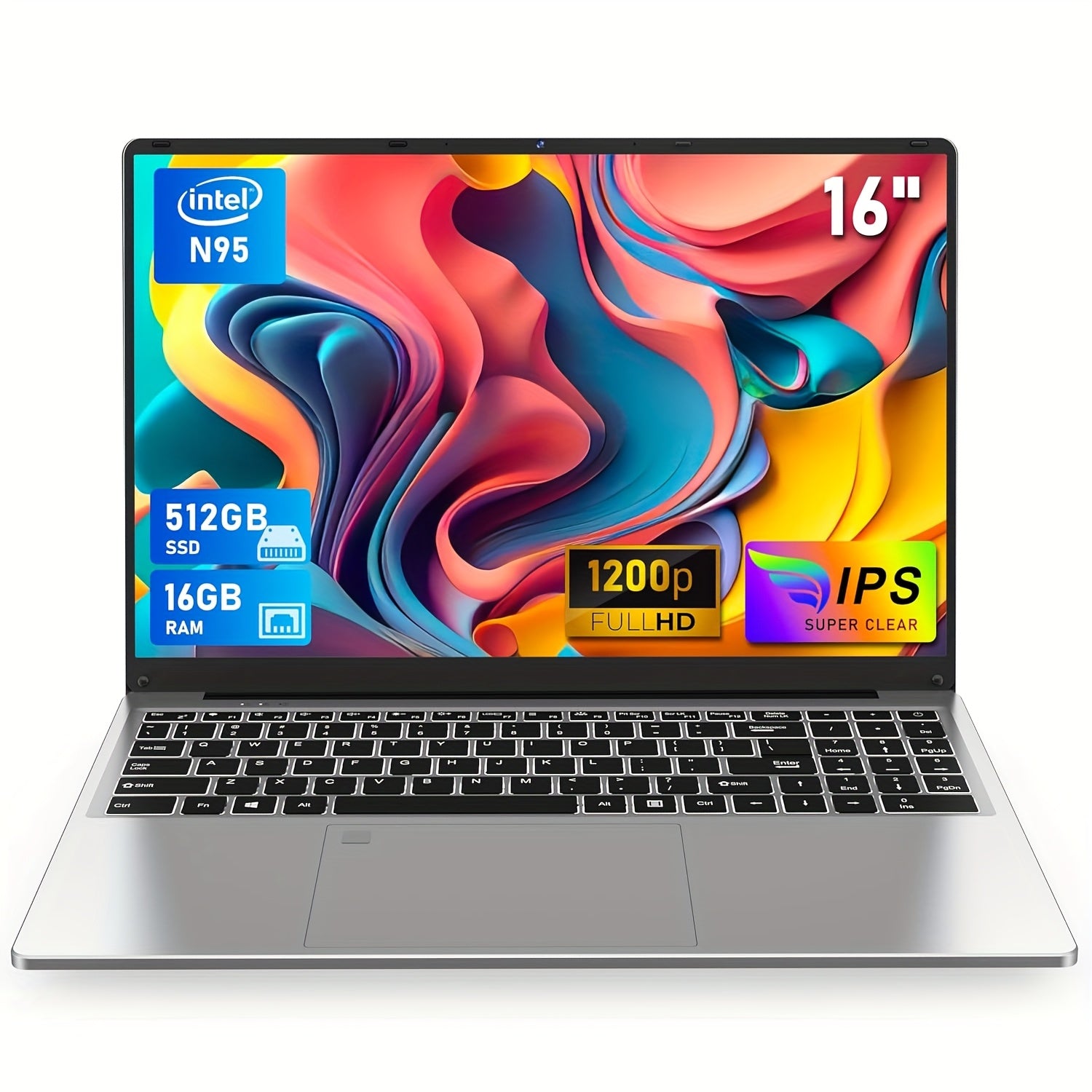 TEMU Funyet 16-inch Laptop, Gaming Notebook With 12th Gen N95 Processor Up To 3.4ghz, Fhd 1920*1200, 180-degree Hinge, Fingerprint Unlocking, Backlit