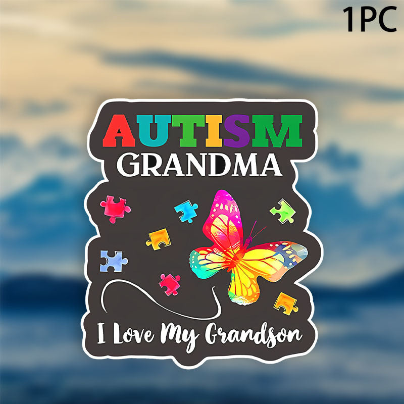 TEMU Alleng Autism Awareness Sticker - 'grandma Grandson' Design, Pvc Material, Colorful Puzzle Theme, Laptops, Water Bottles & Cars, Laptop Decals |