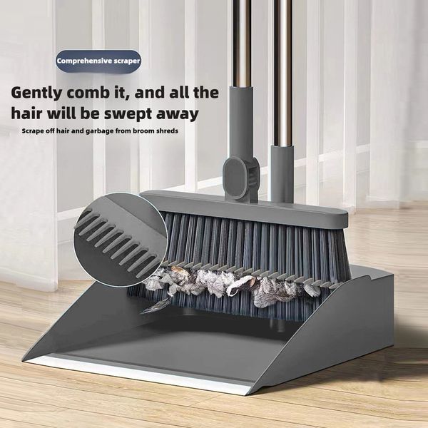 Rotating household folding broom dust set with soft brush broom strip non stick hair brush cleaning and scraping 250208
