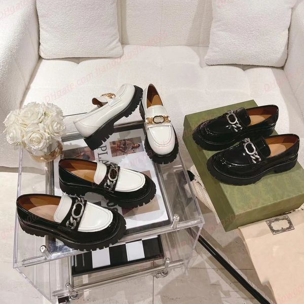 With Box G Designer Sneakers gglies Shoes NEW Loafers Horsebit Dress Women Polished cowhide chunky Lug Sole Loafers Enameled Interlocking de
