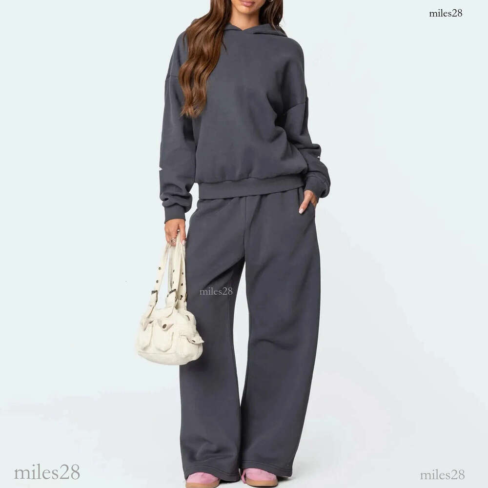 Imcute Bow Print Sweat Set for Women Two Piece Tracksuit Long Sleeve Oversized Hoodie Wide Leg Sweatpants 2 Piece Outfits 250102
