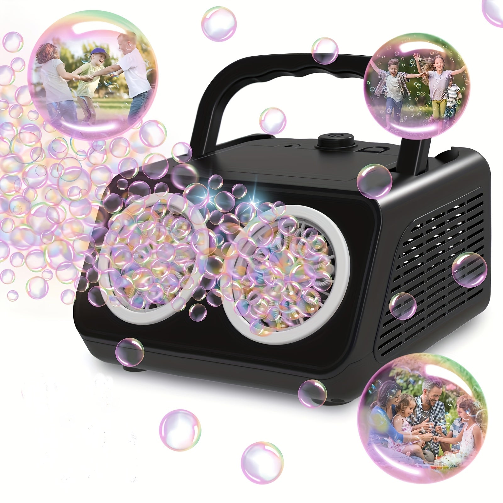 TEMU Automatic Bubble Machine, Bubble Blower With 2 Fans 20000+bubbles Per-min, Electric Bubble Toddlers, Batteries, With 10xbubble Solution, Bubble