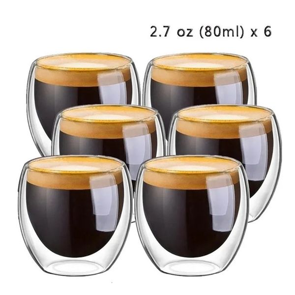 6 pieces 80ML glass coffee cups double walled glass coffee cups insulated espresso cups cold drink glasses tea cups 240929