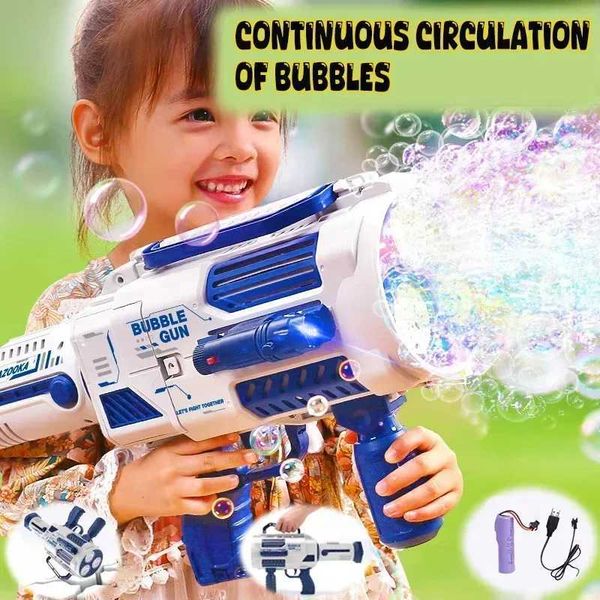 Sand Play Water Fun Large Automatic Rocket Bubble Gun Big Holes Bubbles Machine Gun Launcher Shape Blower Soap Space Bubble Toy Kids Outdoor