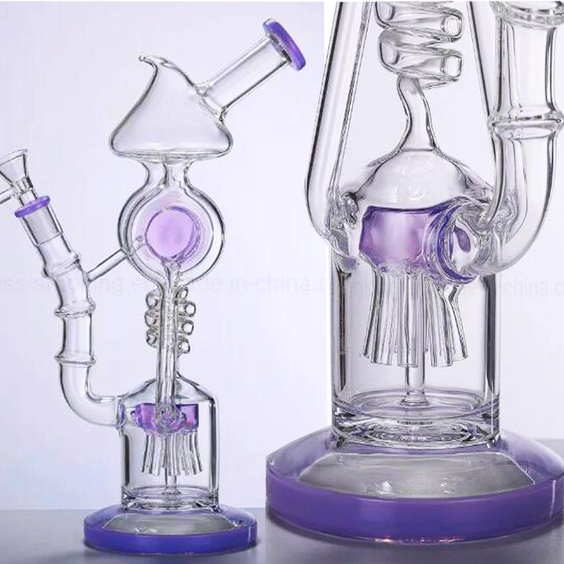 Purple Big Recycler Glass Bong Smoking Water Pipes Bubbler Jellyfish Head Percolator Hookahs Dab Rigs With 14mm Joint 12.9&#039;&#039;