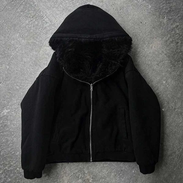 Molus de moletons masculinos Y2K Zipper moldura de inverno reversível Hip Hop Glenge Camiseta Casual Casual Mens Hoodie Sportswear H25106