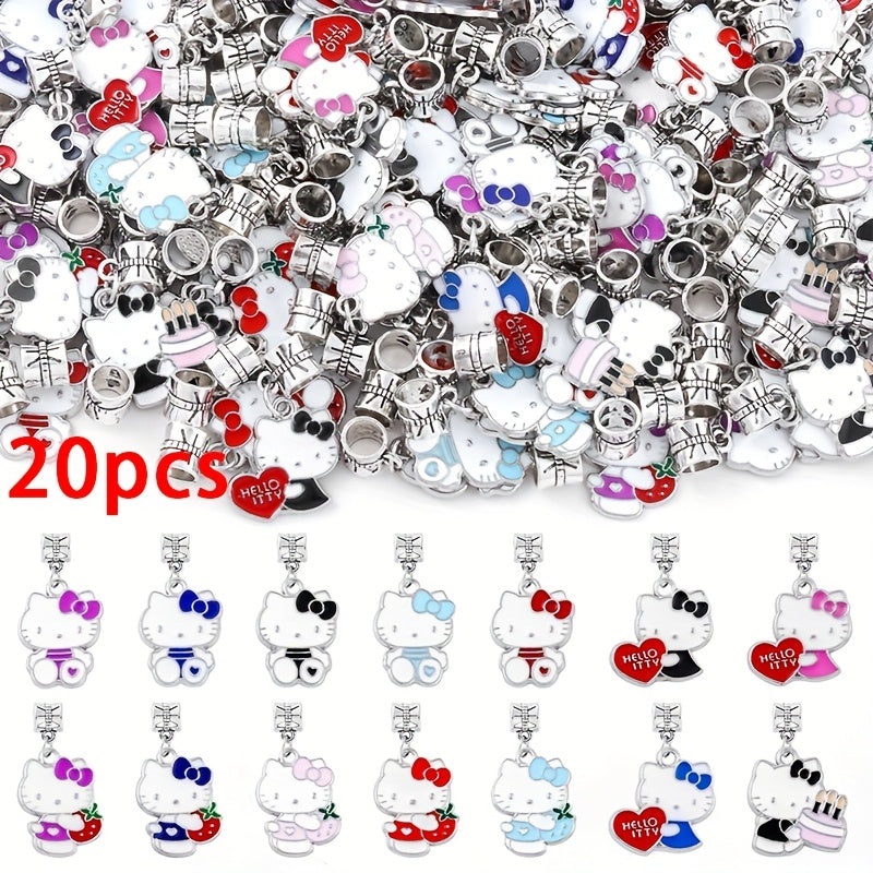 TEMU 20pcs Mixed Hello Kitty Alloy Set - Alloy Jewelry With Holes Suitable For Keychains, Earrings, Bracelets, And Necklaces - Creative Handmade Gift