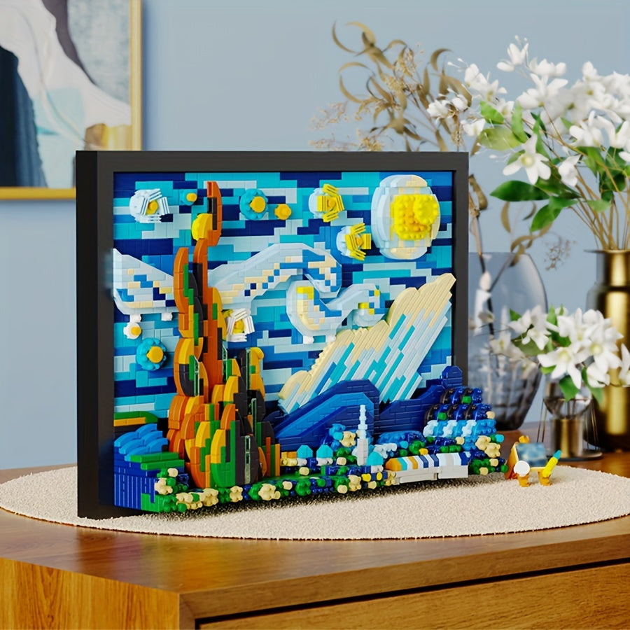 TEMU 1731pcs 3d Starry Night Building Blocks Set For Adults - Of Famous Paintings, Abs Material Toys, Decor Art, Educational Creative Jigsaw Puzzles,