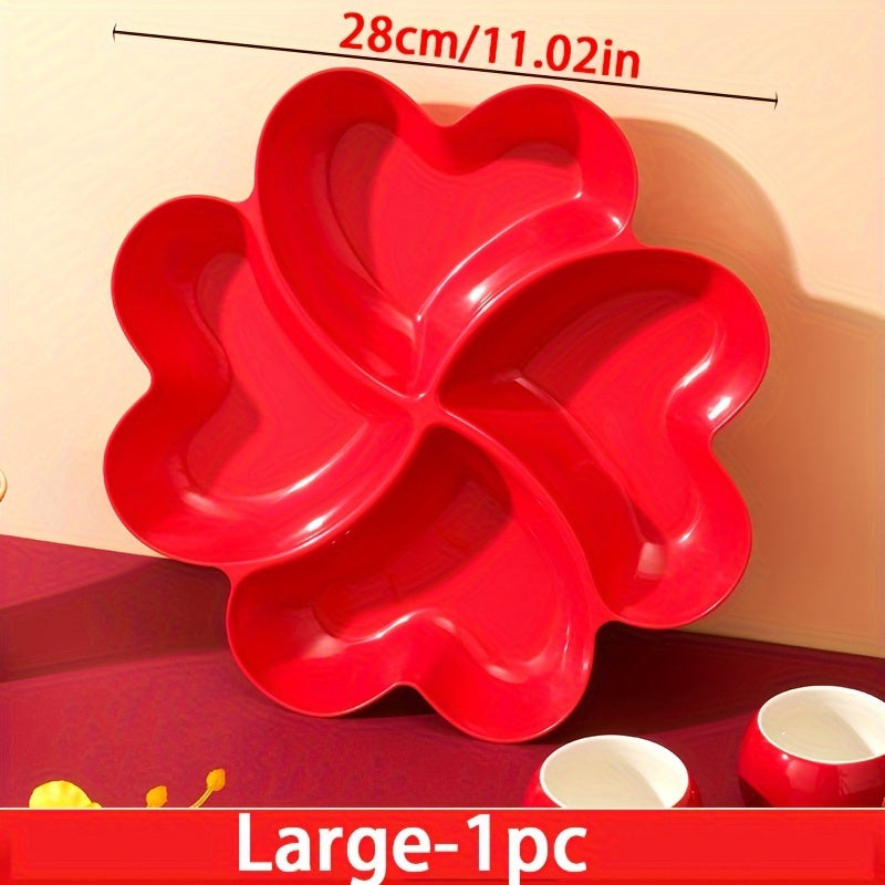 TEMU 1pc Heart-shaped 4-section Snack Serving Tray, Plastic , Divided Snack Tray, With Nuts, Candy, Dried Fruits, Salad For Wedding, Engagement,