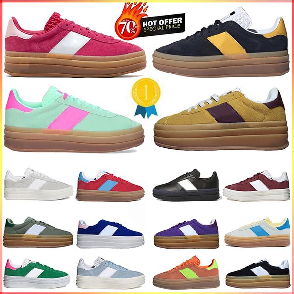 2025 Designer Bold Casual Shoes Creme Creme Creme Verde Camuros Couro Rosa Goma Branco Preto Vermelho Azul Amarelo Treinadores Platores Plat