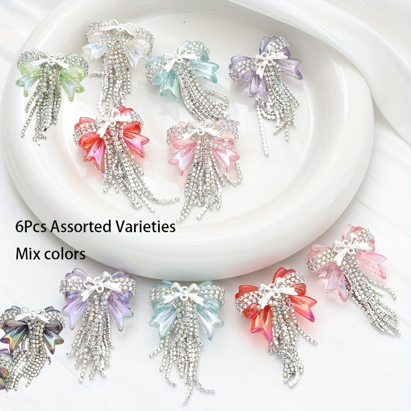 TEMU 6pcs Colorful Bow Acrylic Tassel Beads - 3d Beads For Diy Craft Spacer Beads For Jewelry Making Accessories, Pens, Bracelets, Necklaces,