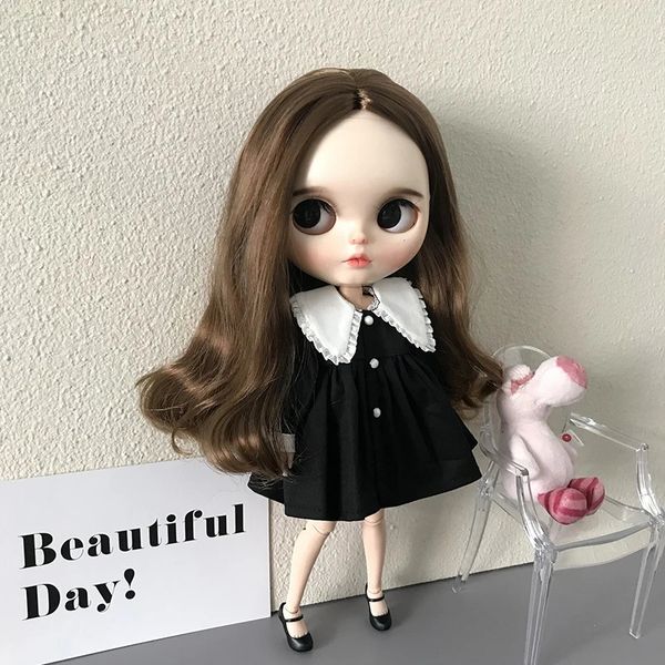 1Pcs Autumn Doll Dress Black Long Sleeve Cute Casual Clothes Party for Blyth Licca OB24 OB22 Dolls Accessories 241030