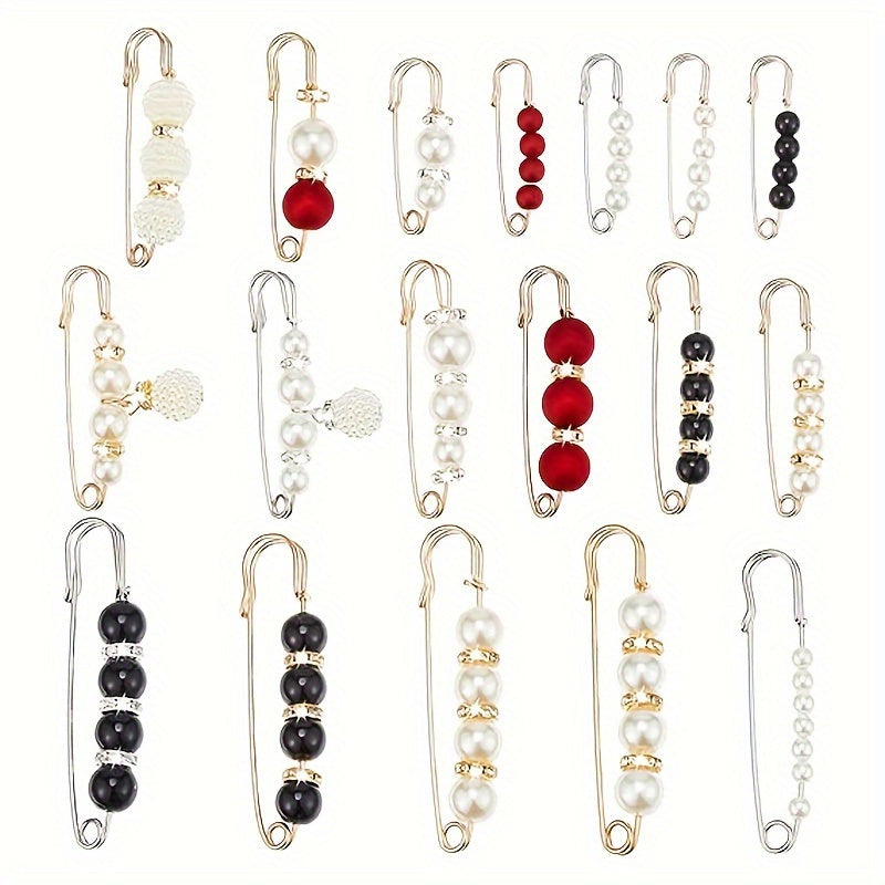 TEMU 18 Piece Pearl Brooch Pins Women Decorative Safety Pins Clothing Shawl Clips Artificial Pearls Brooch Elegant Pearl Cardigan Collar Brooch Clips