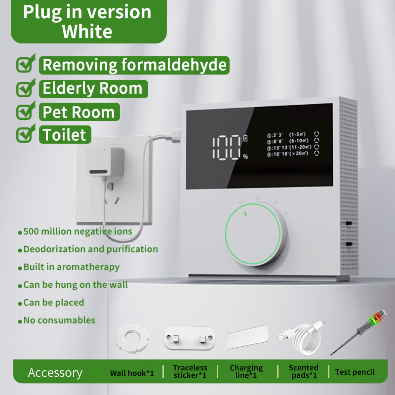 Intelligent air purifier with negative ions for formaldehyde removal, second-hand smoke odor, household bedroom, bathroom, dormitory wall mounted