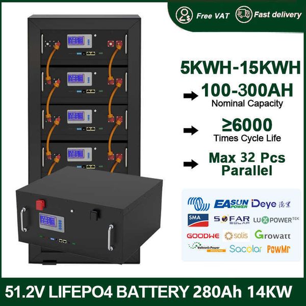 LiFePO4 48V 280Ah 200AH 100Ah 14KW 10KW Battery Pack CAN-RS485 Grade A Cell 32 Parellel PC Monitor 6000+ Cycle For Home Backup