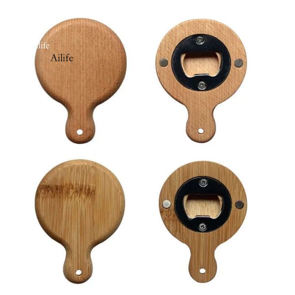 DIY Bamboo Wooden Bottle Opener With Handle Coaster Fridge Magnet Decoration Beer Openers Customize Engrave