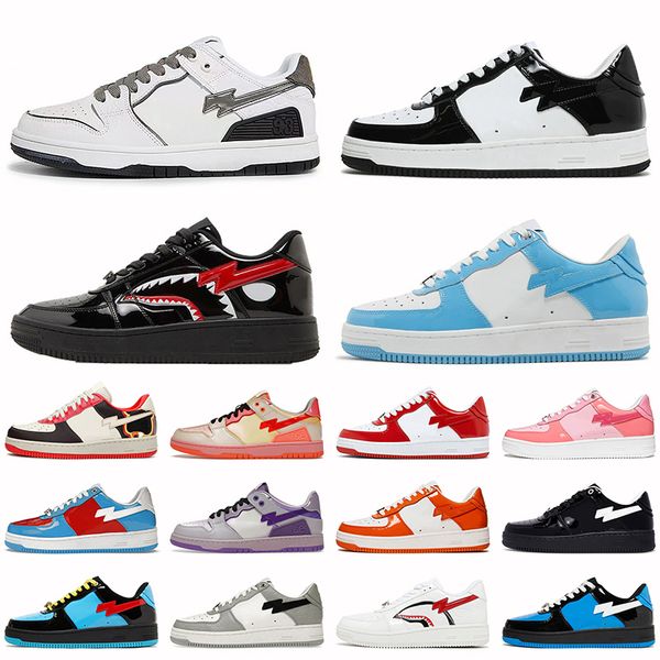 Luxury SK8 Stas Skateboarding Patent Designer Casual Shoes Womens Mens Platform Leather Shark Face Trainers Low Calfskin Black White Green B