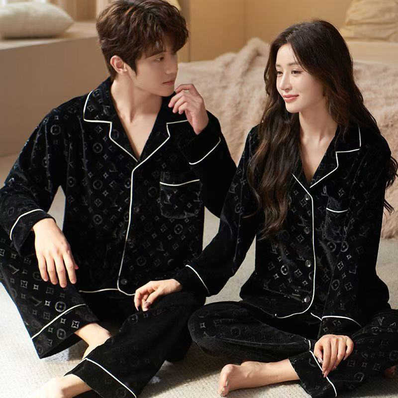 Women&#039;s Sleepwear Designer Sleepwear golden velvet pajamas men advanced sense luxury red burst long-sleeved trousers couple women home wear