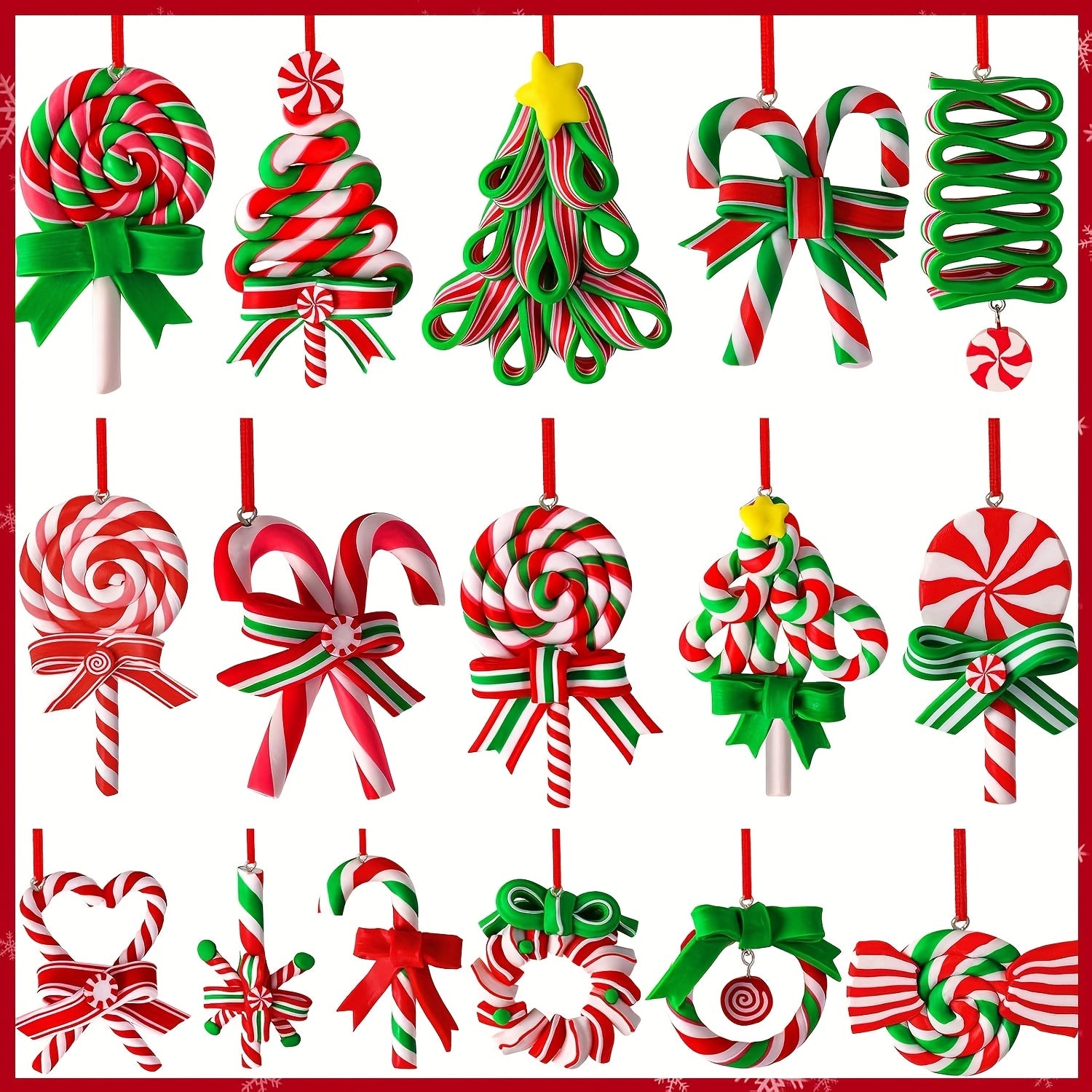 TEMU 16pcs Ornament Set- Polymer Clay Candy& Candy Cane Hanging Decor| Ideal For Christmas Tree Adornment& Party Supplies, Diy Christmas Ornaments,