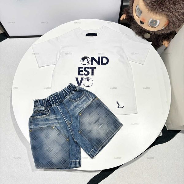 Fashion baby T-shirt set Summer two-piece child tracksuits kids designer clothes logo printed T-shirt and denim shorts