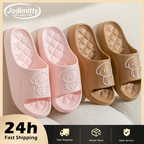 Casual Slippers For Men Women Shoes Beach Slides Cartoon Dog Flip Flops Flat Sandals Bathroom Anti-Slip Shoes Man Couple Slipper