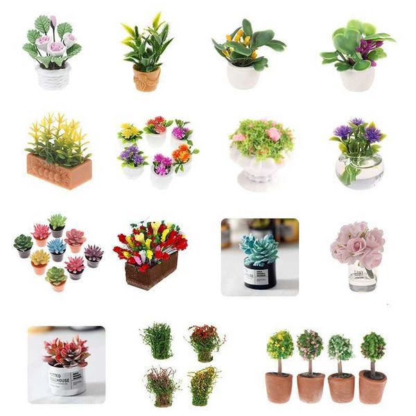 Mini fofinho de vaso de flor de vasos de planta verde Simulação em vasos de plantas 1 12 Dollouse miniature Doll House Furniture Decoration