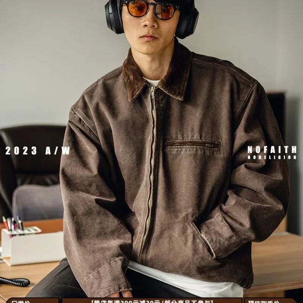 American Style Vintage Loue-Fit Andividsed Lapeel Jacket for Men Trendy Spring Autumn Fashion Baseball Clothing 241220