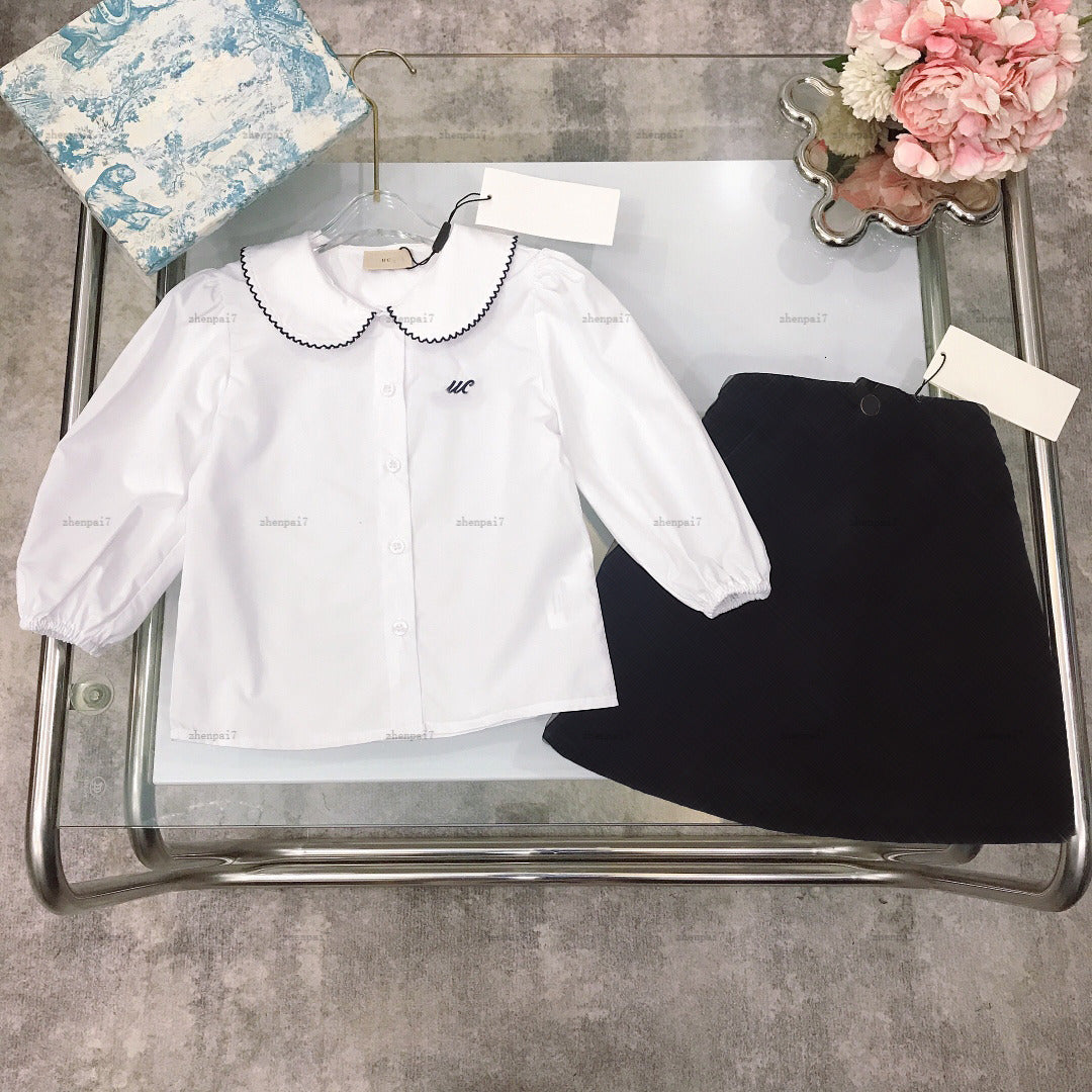 Top girls dress set Autumn Long-sleeved shirt set skirt child overskirt kids designer clothes Baby collar shirt and dress A088X03N031