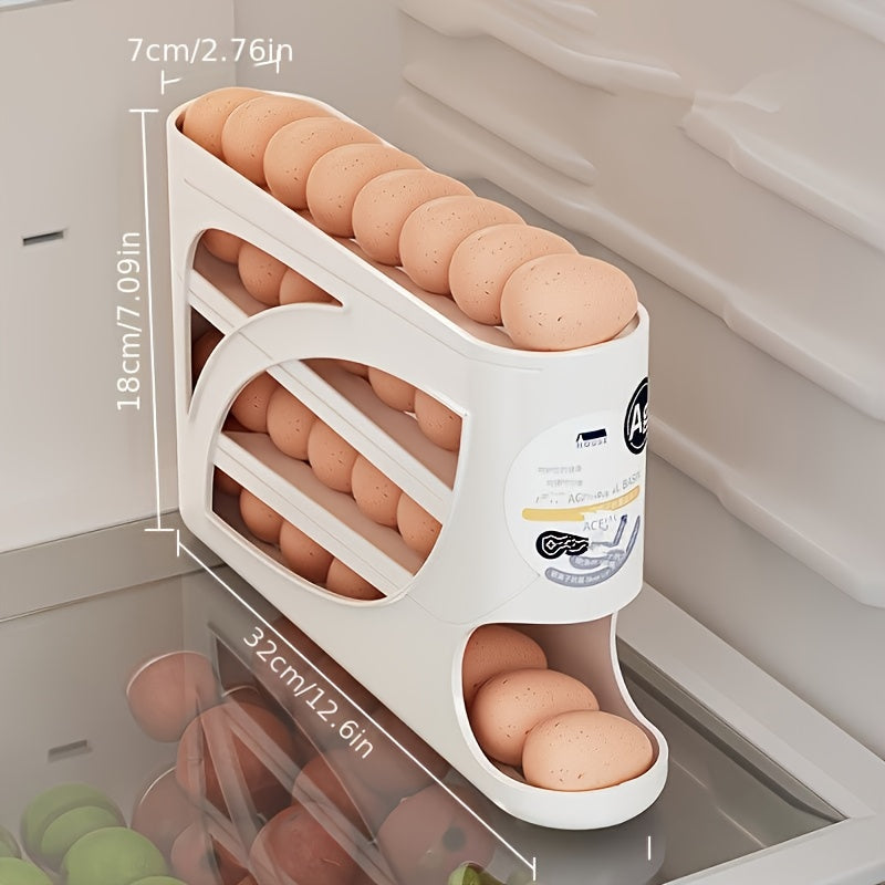 TEMU 30-egg Capacity 4-tier Refrigerator Egg Rack - Automatic Organizer With Space-saving Design, Durable Pe Material, Kitchen & Fridge Storage Rack