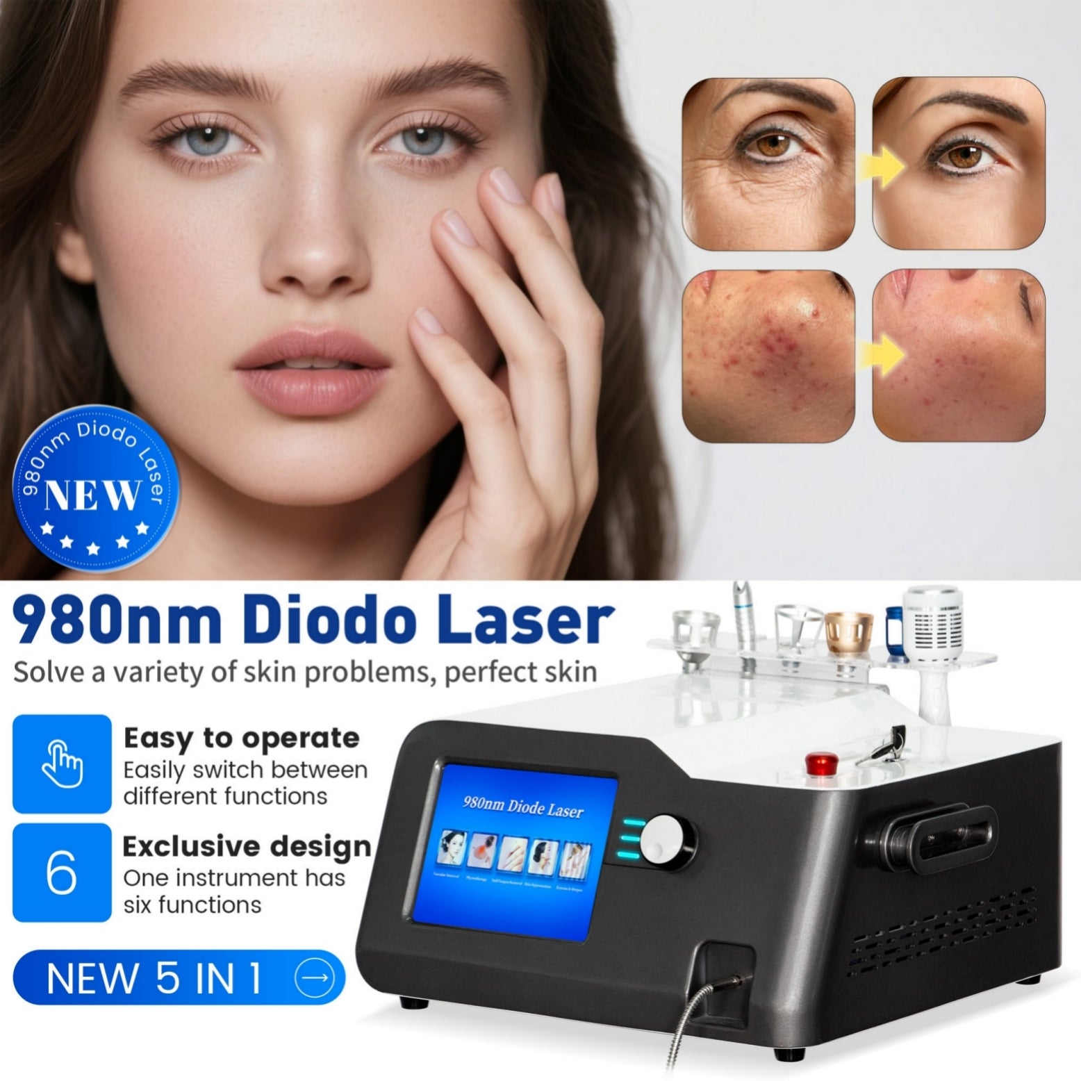 Advanced 980nm Laser Treatment Machine For Red Blood Vessel Removal Nail Fungus Cure Skin Tightening Eczema Care With Cold Hammer