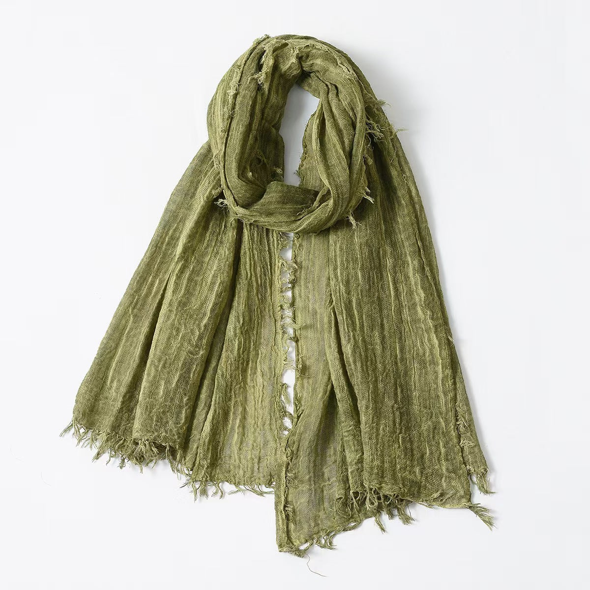 T820 solid color dirty dyed distressed scarf simple four-sided tassel bubble warm scarf