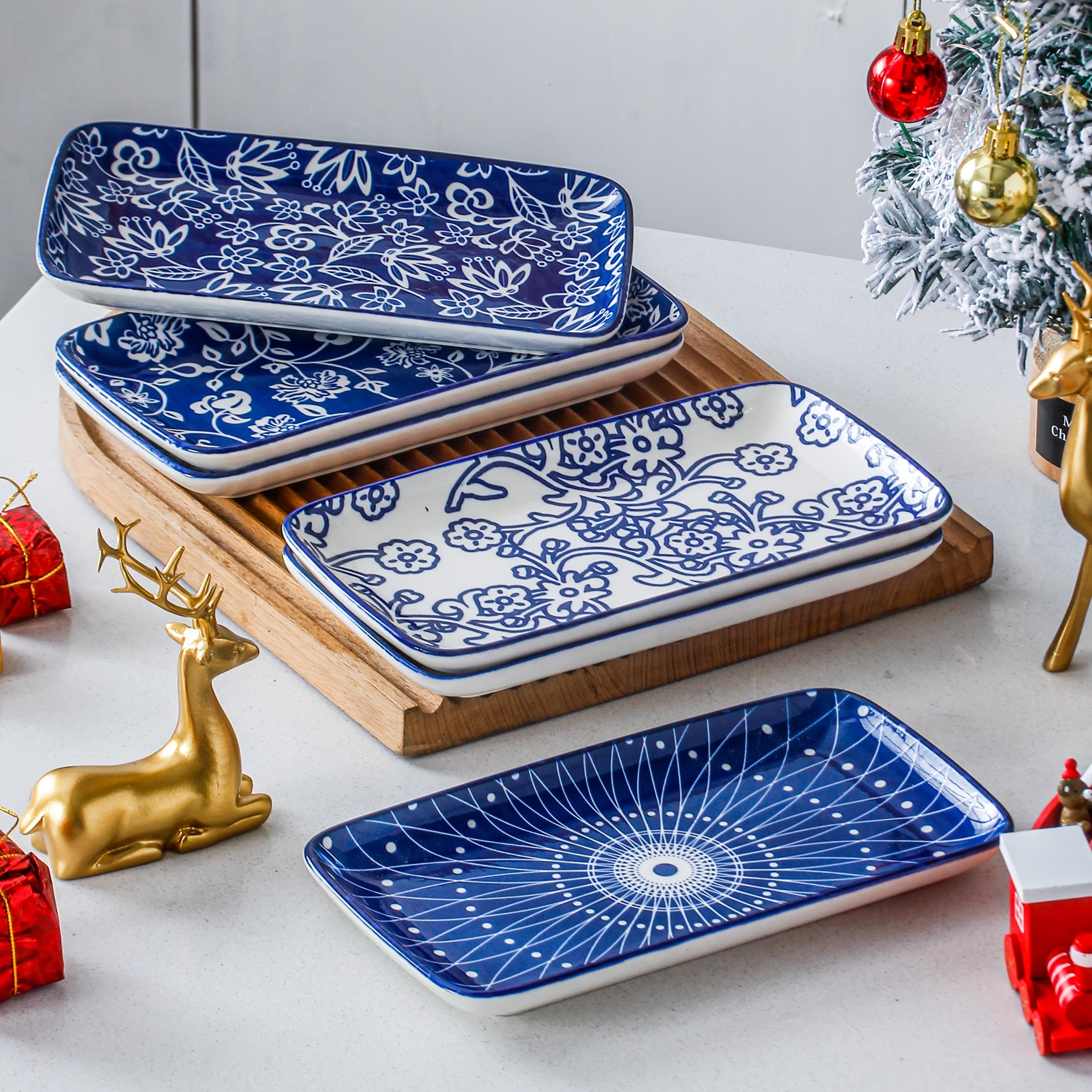 TEMU 8.1-inch Rectangular Serving Platter For 6 People, Ceramic Dinner Appetizer Plate For Sushi, Salad, Desserts, And Pasta, -resistant, Dishwasher