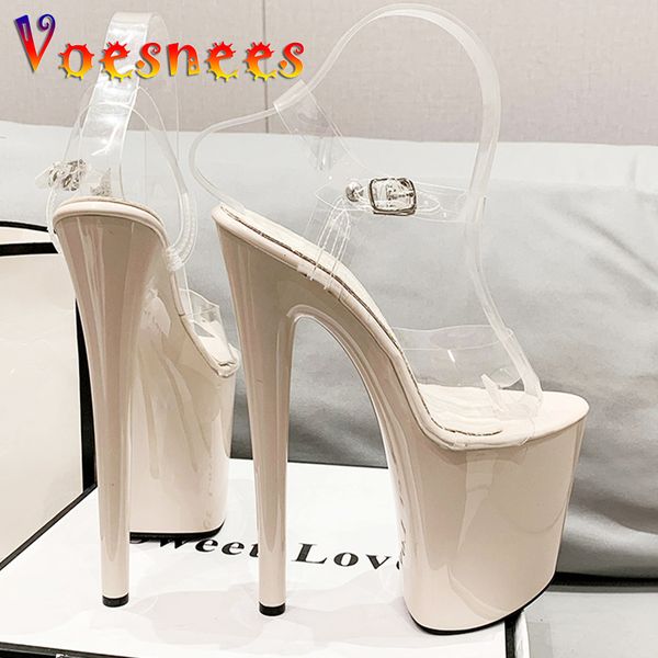 Super High Sandals Transparent Surface Buckle 20Cm Heel 10Cm Platform Womens Large Size 43 Wedding Dress Shoes