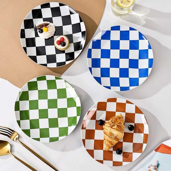 Creative Chess Grid Ceramic Plate Home Dinner Tableware Western Steak Plate Exquisite Bread Dessert Dishes Kitchen Utensils HomeC241106