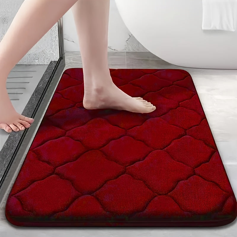 TEMU Luxurious Quick-dry Bath Mat - Soft, Non-slip Polyester With Diamond Pattern, High Absorbency For Bathroom Floors - Modern , Hand Washable,