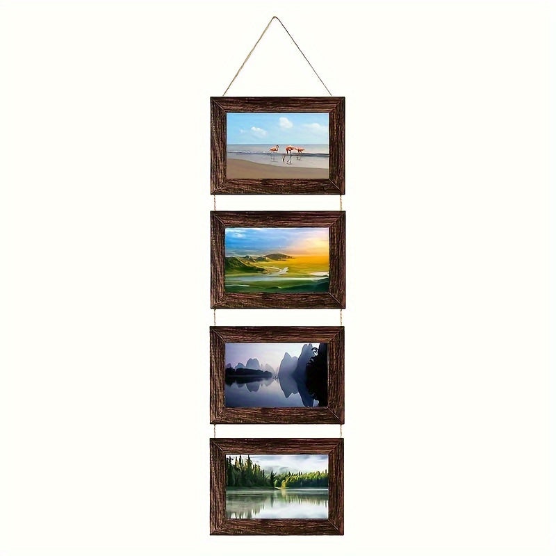 TEMU 1pc, Creative 6-inch Combination Wall-mounted Hemp Rope Photo Frame Vertical 4-frame Photo Wall