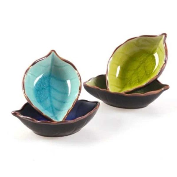 Bowl Kitchen Tool Dish Creative Ice Crack Glaze Leaf Ceramic Seasoning Soy Sauce Vinegar Small Plates 10*7.5*3cm Y240902